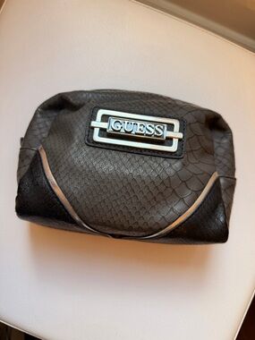 GUESS Black Textured Cosmetic Case with Silver Logo